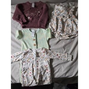 Modern Moments by Gerber Baby Girl 4 Piece Bundle Floral Romper Sweater 3-6M